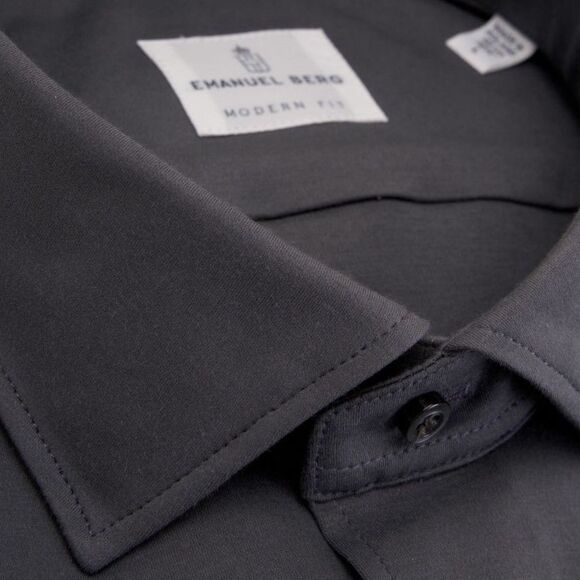 Emanuel Berg Mens Byron Charcoal Stretch Jersey Button Down Shirt Size 42 16.5 L - Picture 2 of 10
